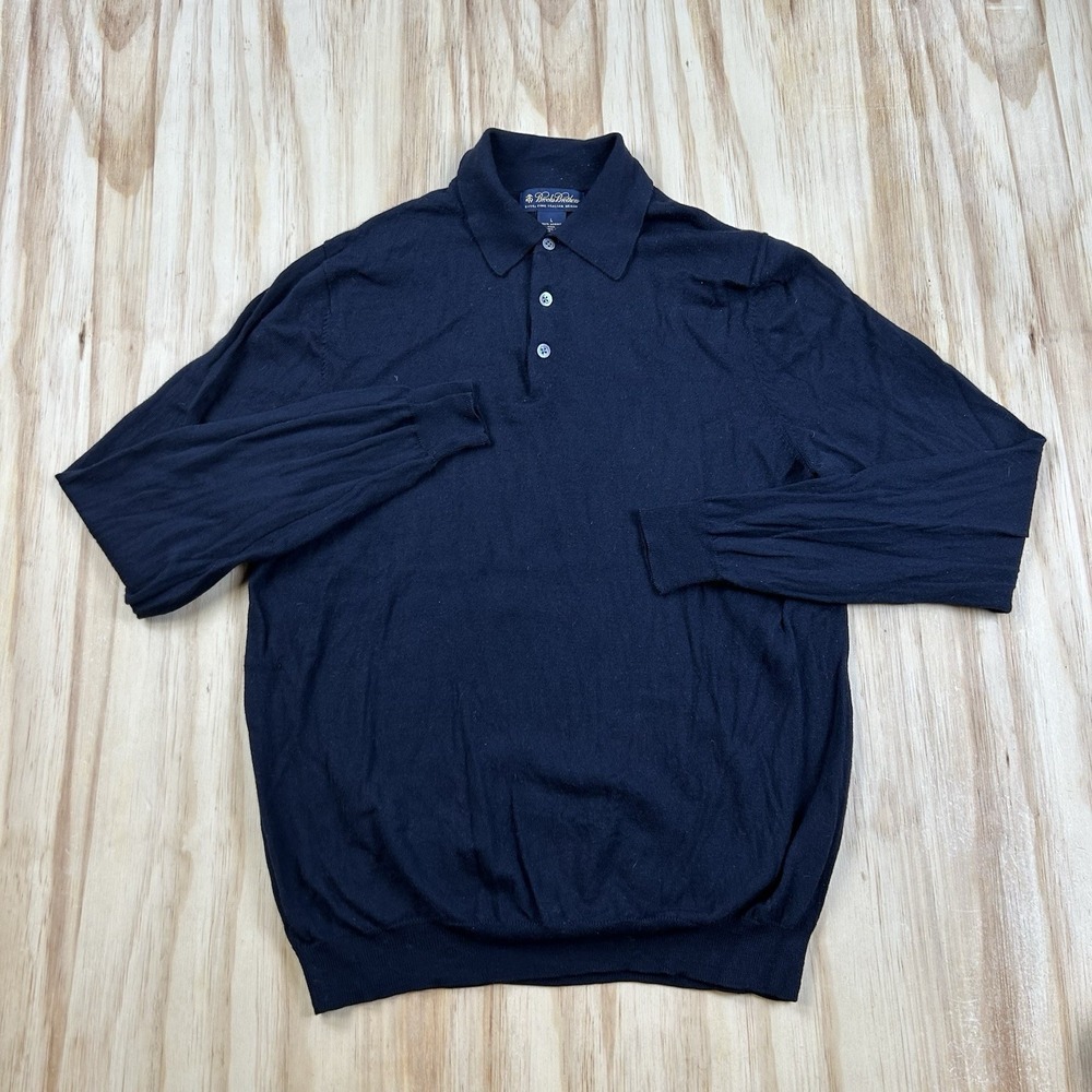 Brooks Brothers Men's Italian Merino Wool Collared Sweater Navy Large Vintage